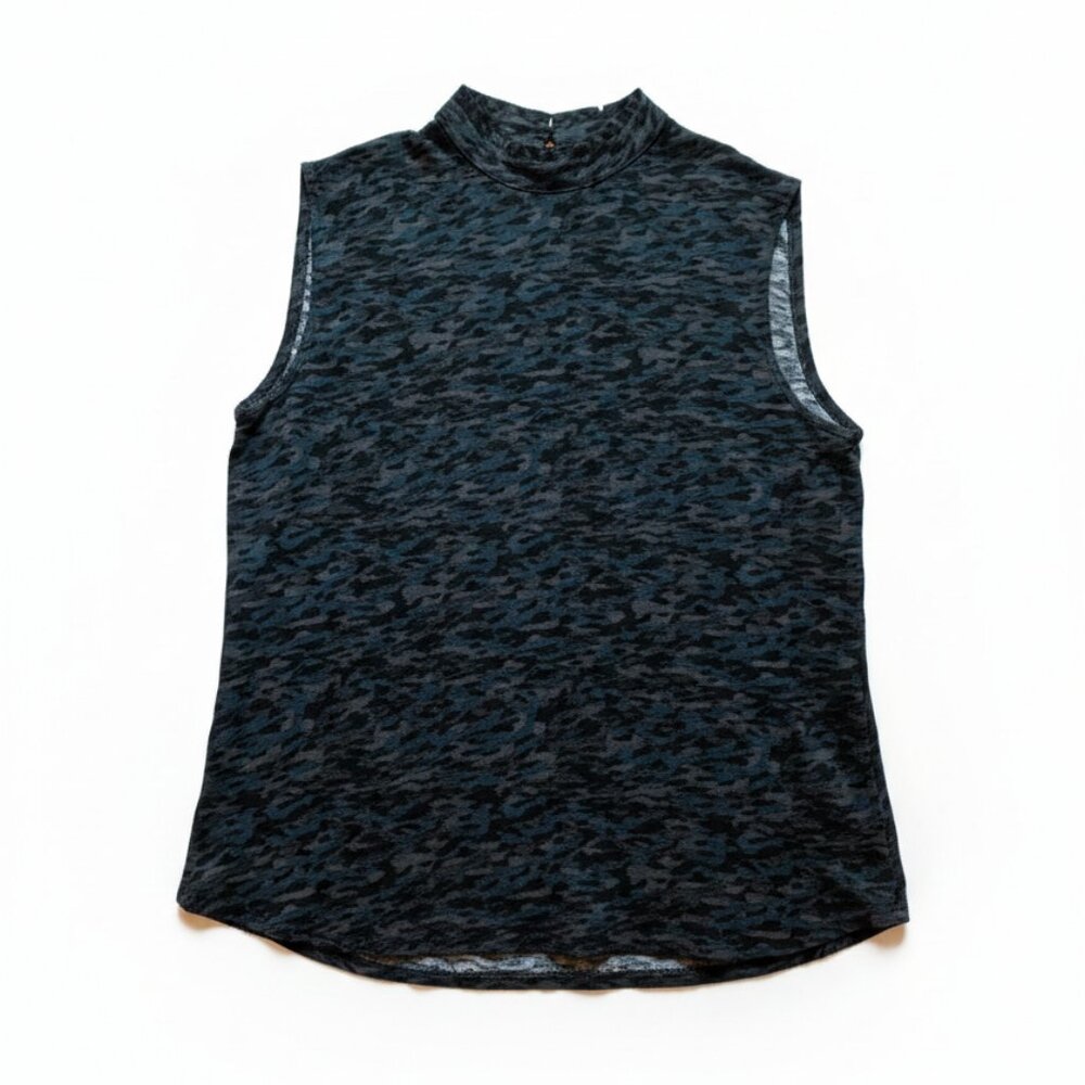 b.young - Sleeveless Mock Neck Top  Teal Blue Camouflage - Size 38